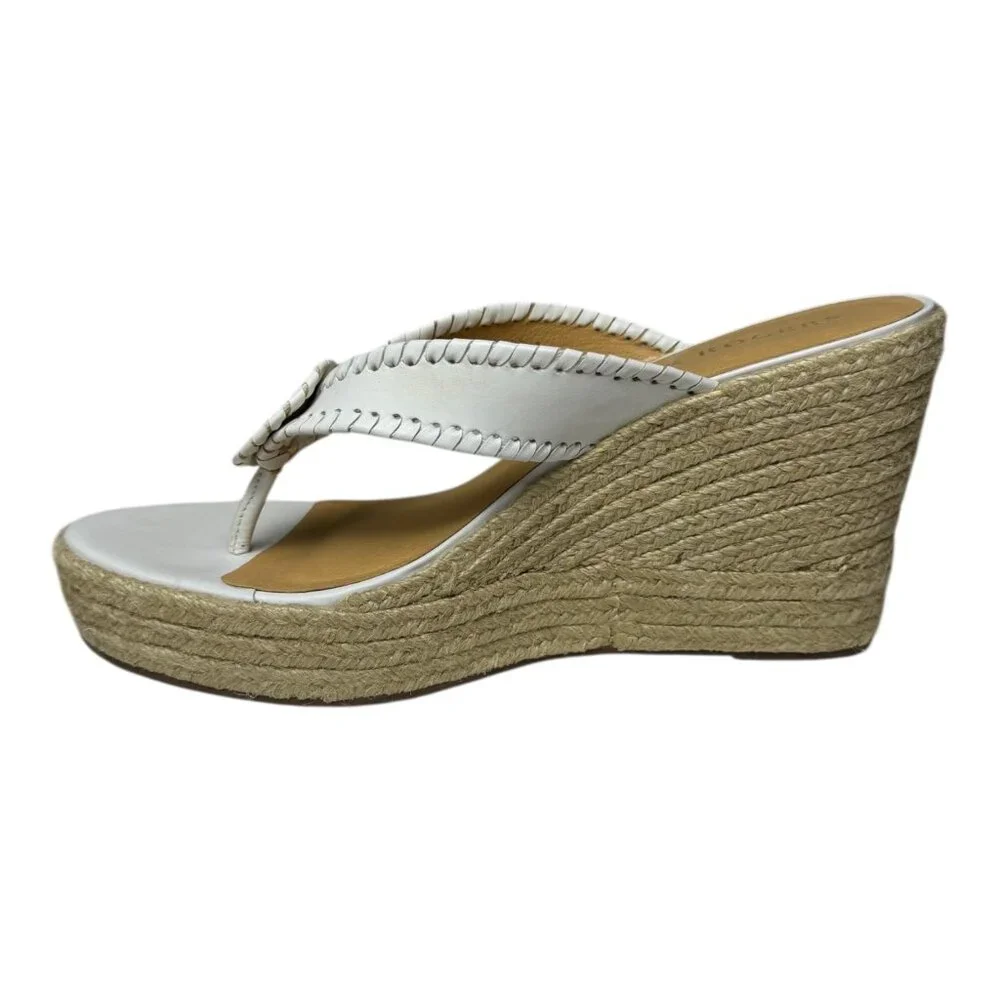 Jack Rogers White Braided Leather Espadrille Wedge Sandals Classic Summer sz 10